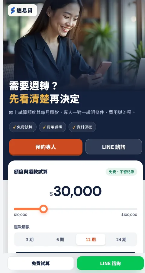 速易貸落地頁手機版，含額度試算