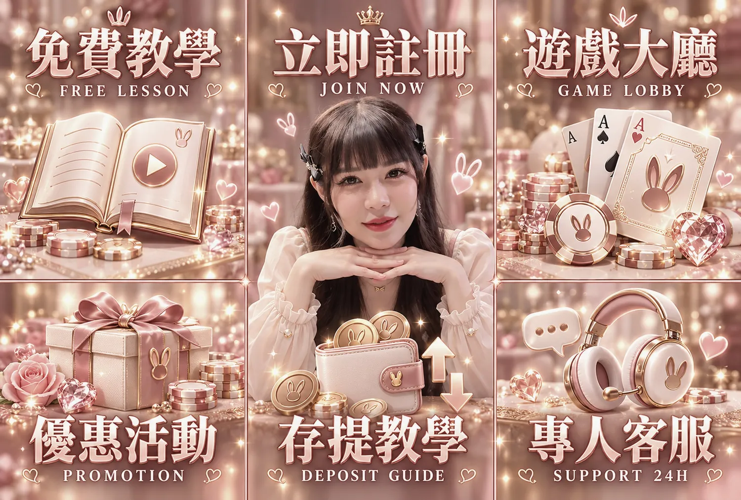 兔寶 LINE 圖文選單，玫瑰金配色六格